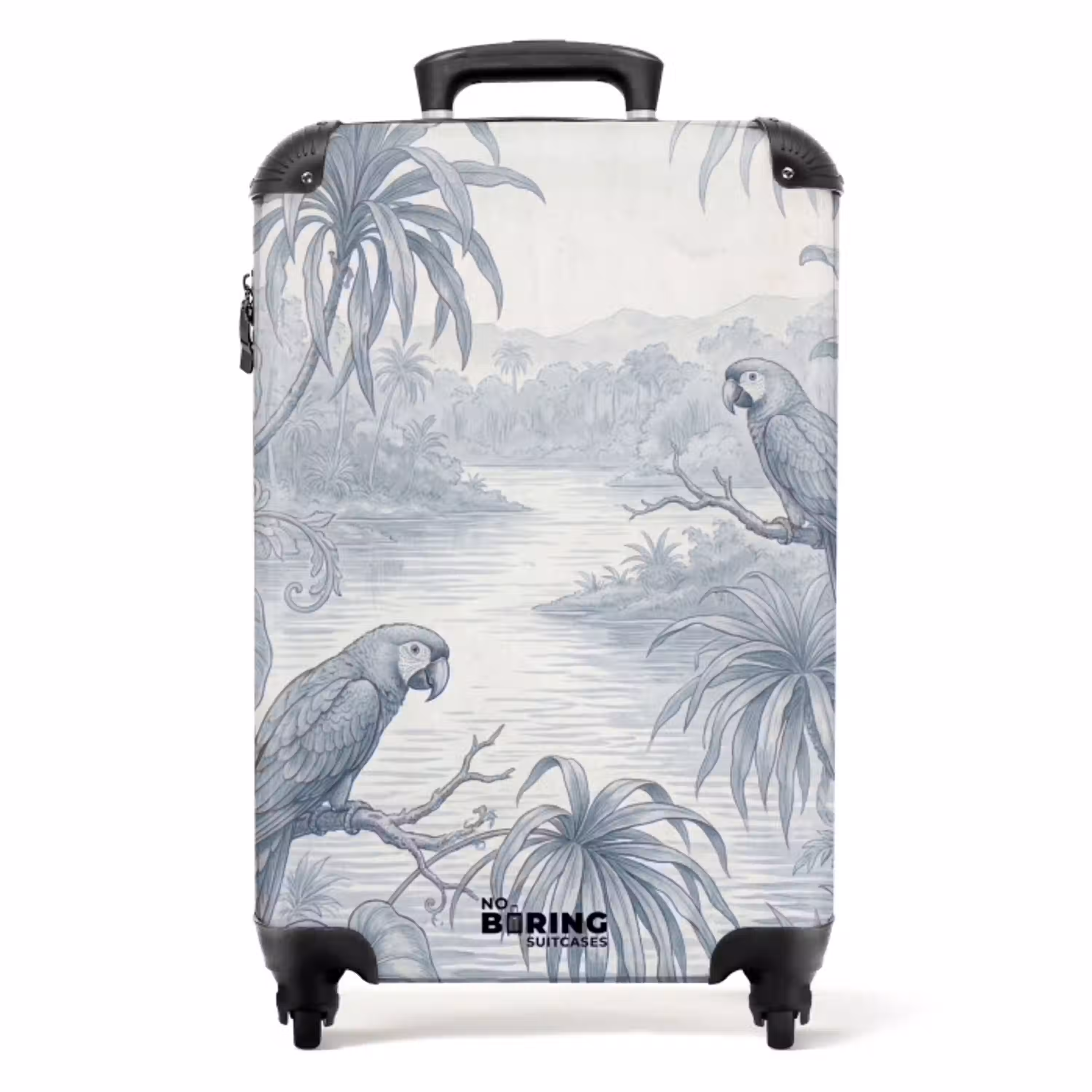 Vogel - Rivier - Tropisch - Illustratie - Blauw NBS - Handbagage koffer - Volwassenen Unisex middel -productfoto_recht