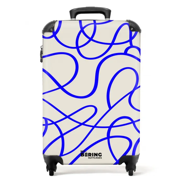 Blauwe lijnen op beige achtergrond NBS - Handbagage koffer - Volwassenen Unisex middel -productfoto_recht