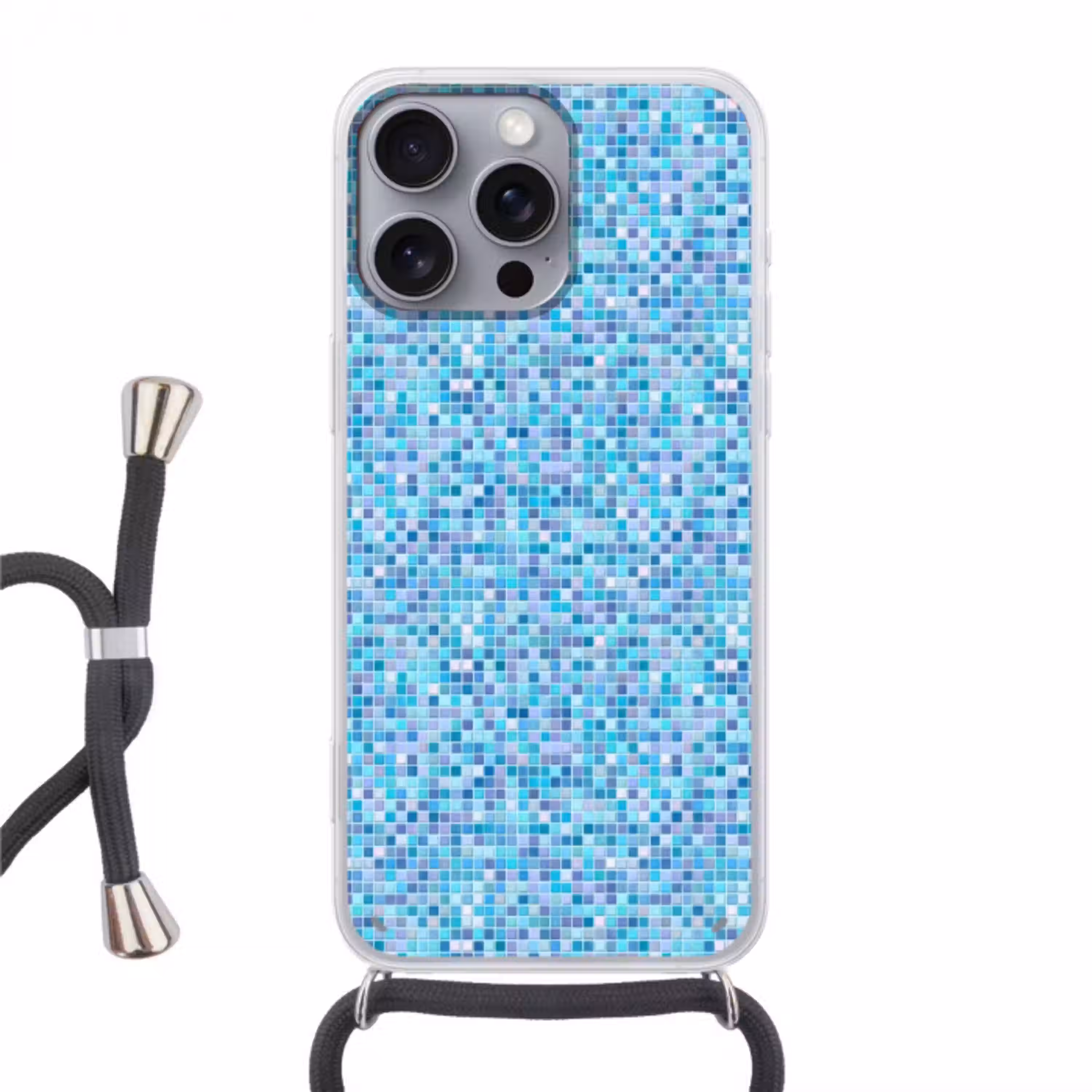Mozaïek - Patroon - Turquoise Hoesje iPhone 16 Pro Max met koord klein 804 -3d