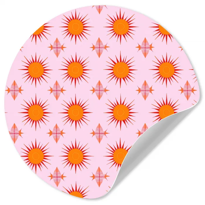 Zon - Patroon - Roze Wandcirkel behangsticker klein 186 -3d