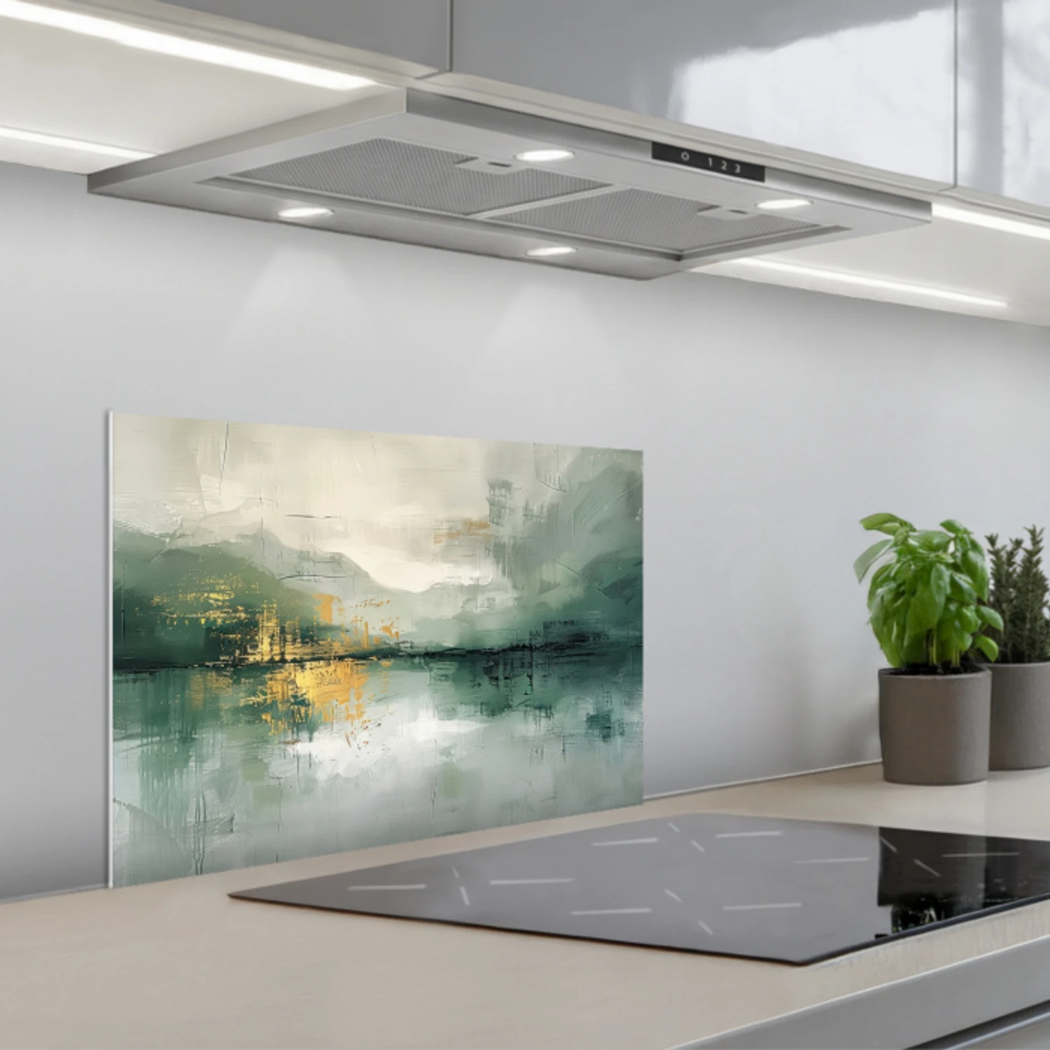 Groen - Modern - Abstract - Goud keuken achterwand spatscherm klein -3d_schuin
