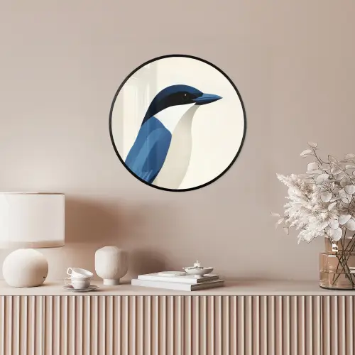 Illustratie - Blauw - Vogel Fotolijst rond zonder passe partout klein -sfeer3