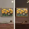 Tulpen - Geel - Penseelstreken - Abstract Light Box met batterij (Wandlamp) middel -sfeer3
