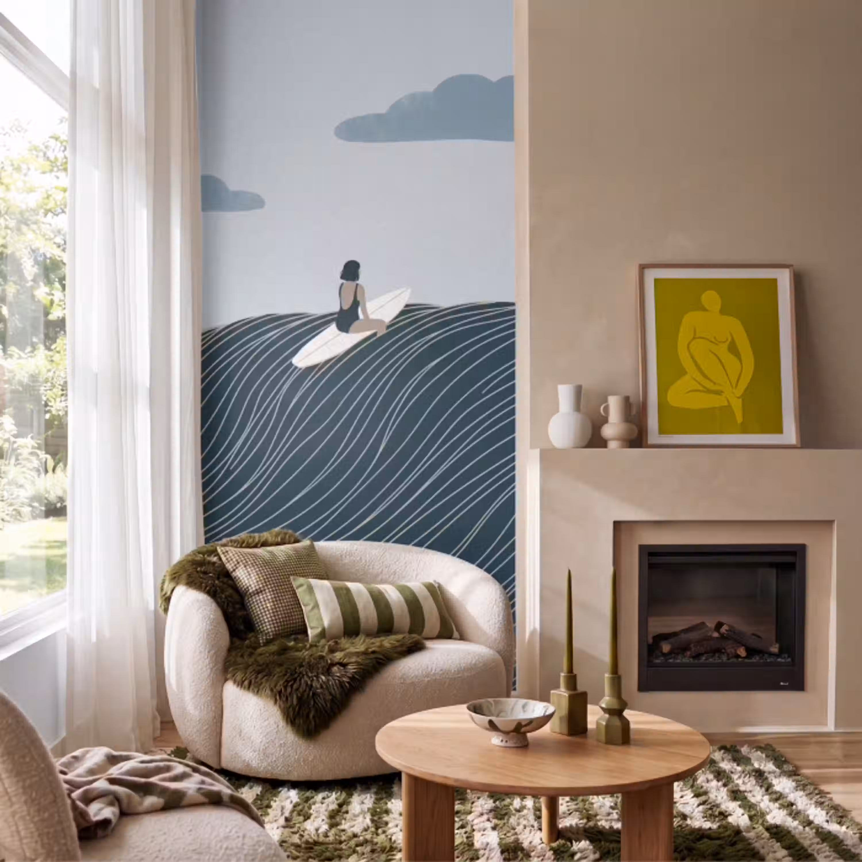 Persoon - Surfen - Oceaan - Natuur - Modern Behang Vlies klein -sfeer2