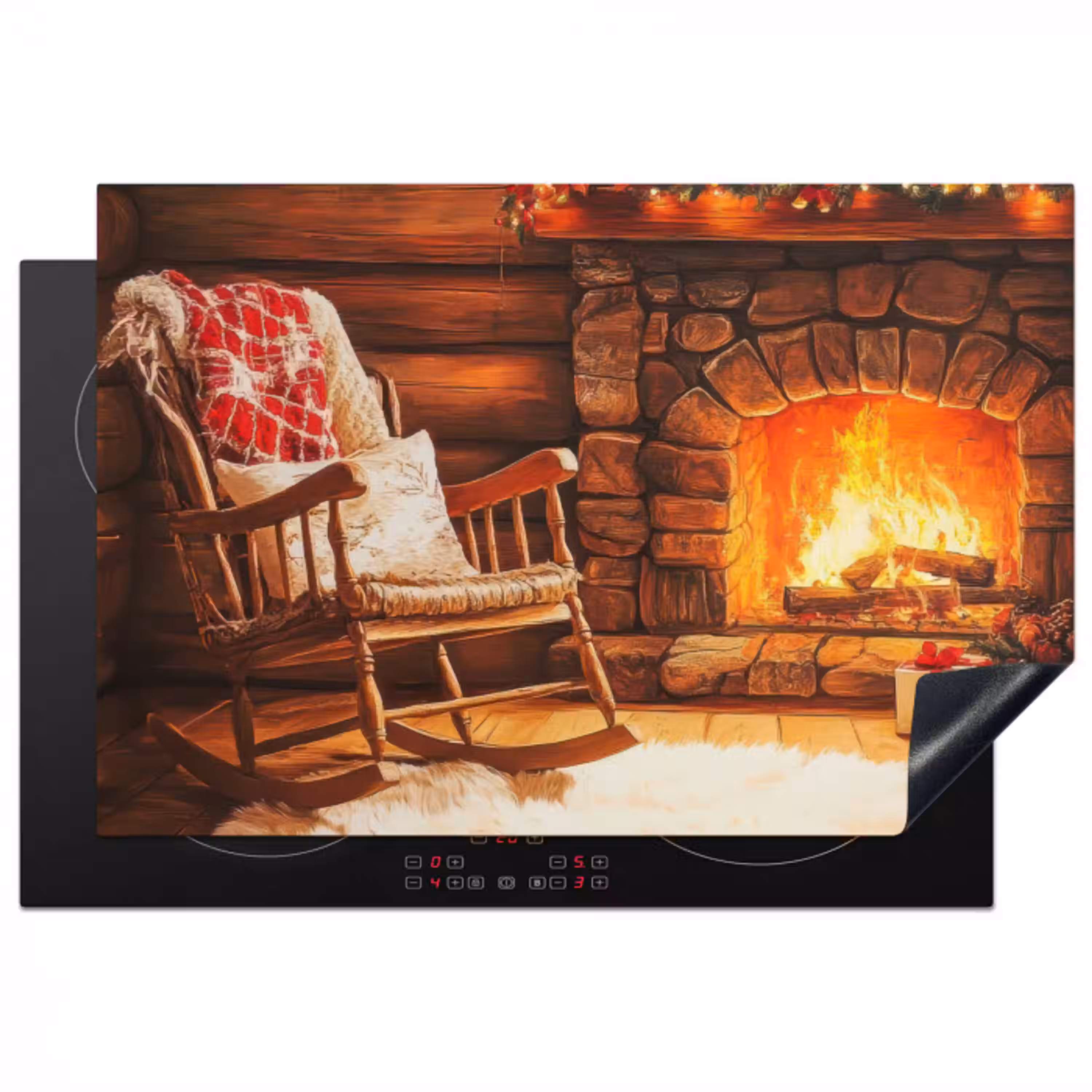 Winter - Kerst - Huis - Openhaard Inductie beschermer vinyl 3mm klein -3d