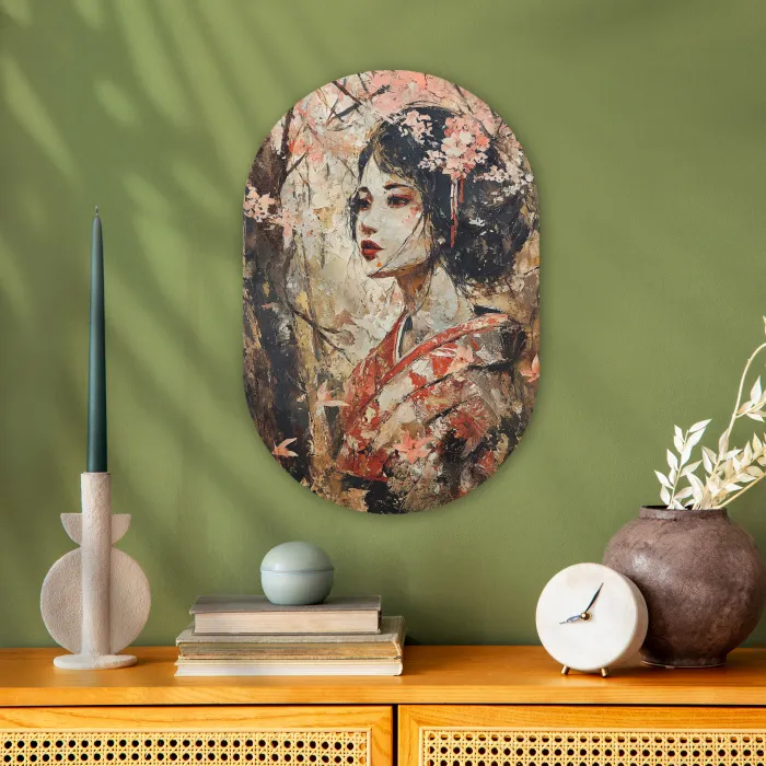 Kimono - Vrouw - kersenbomen Wandcirkel Ovaal Forex klein -sfeer2