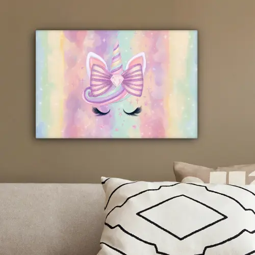 Eenhoorn - Glitters - Regenboog - pastel canvas 2cm klein -sfeer3