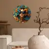 Vrouw - Bloemen - Oranje - Blauw - Modern Wandcirkel plexiglas klein -sfeer1