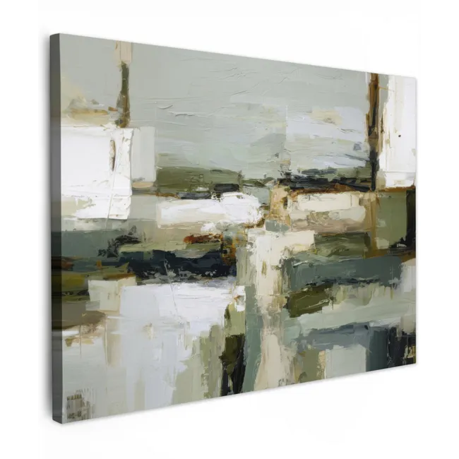 Canvas schilderij - Penseelstreken - Groen - Abstract - Japandi