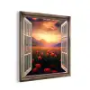 Doorkijk - Klaprozen - Bloemen - Rood - Open raam aluminium wit klein -3d