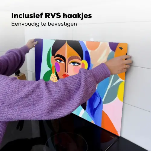Portret - Vrouw - Modern Inductie beschemer met haakjes klein -ky-ophangen-nl