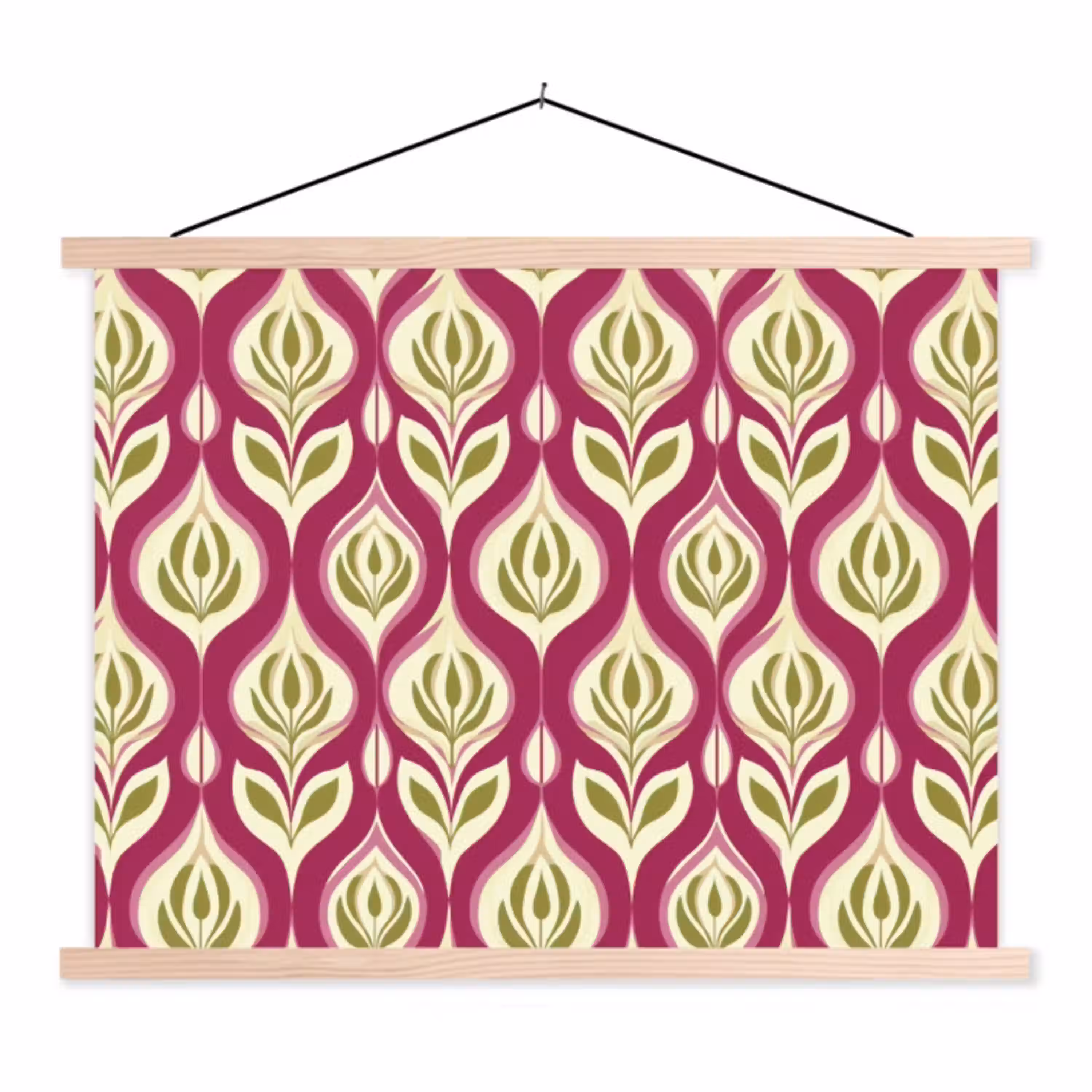 Retro - Floraal - Paars textielposter latten blank klein 122 -3d