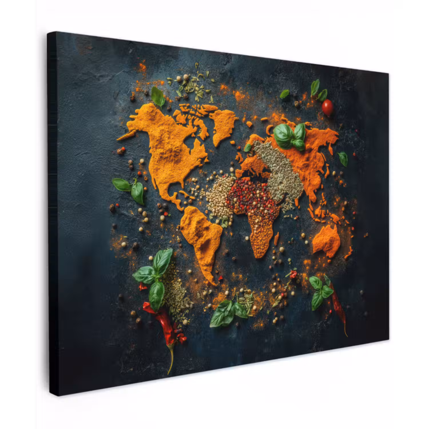 Leinwandbild - Weltkarte - Kräuter - Lebendige Farben