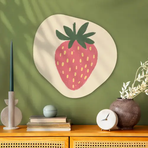 Aardbei - Minimalistisch - Rood - Fruit Wandcirkel Organisch Aluminium middel -sfeer2