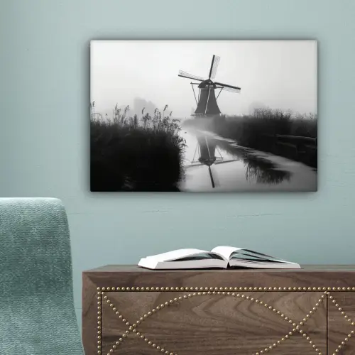 Molen - Weerspiegeling - Landschap - Water canvas 2cm klein -sfeer4