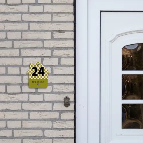 Olijfgroen - Blokjes - Klassiek Naambord Huisje klein -sfeer1