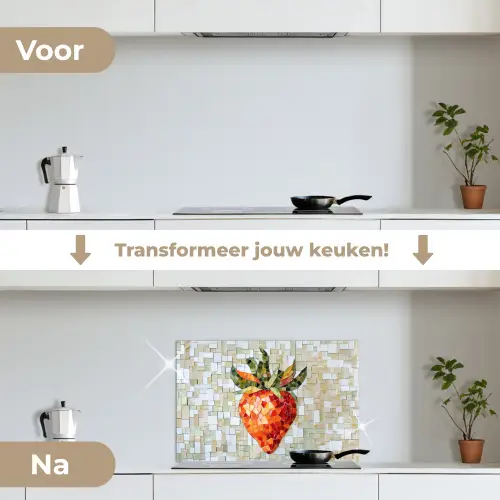 Aardbei - Rood - Mozaïek - Fruit keuken achterwand spatscherm klein -voor_na_NL