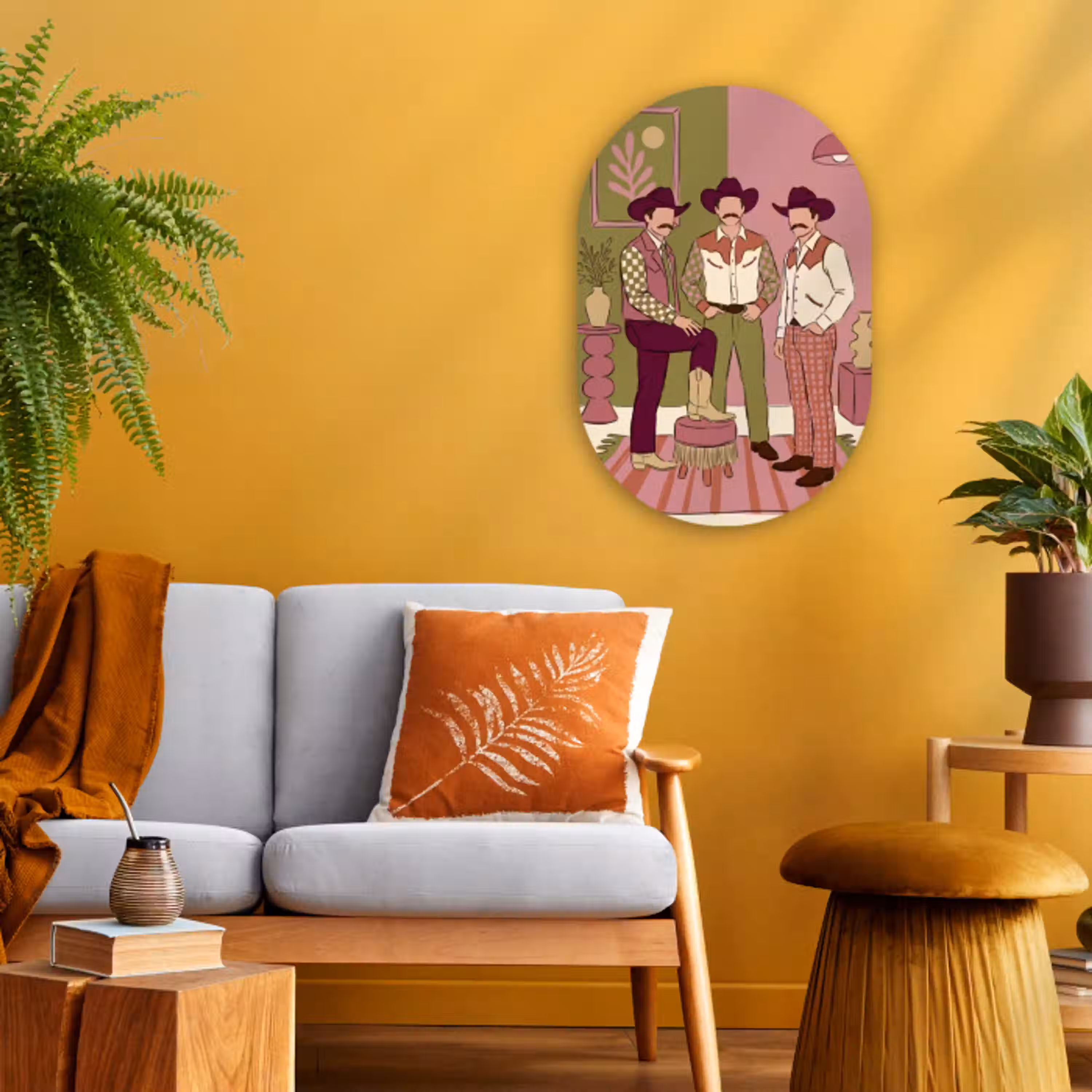 Mensen - Mannen - Hoeden - Retro - Interieur Wandcirkel Ovaal Forex klein -sfeer4