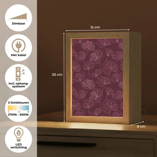 Bloemen - Patroon - Bordeauxrood Light Box met kabel (Tafellamp) klein 925 -USP_NL