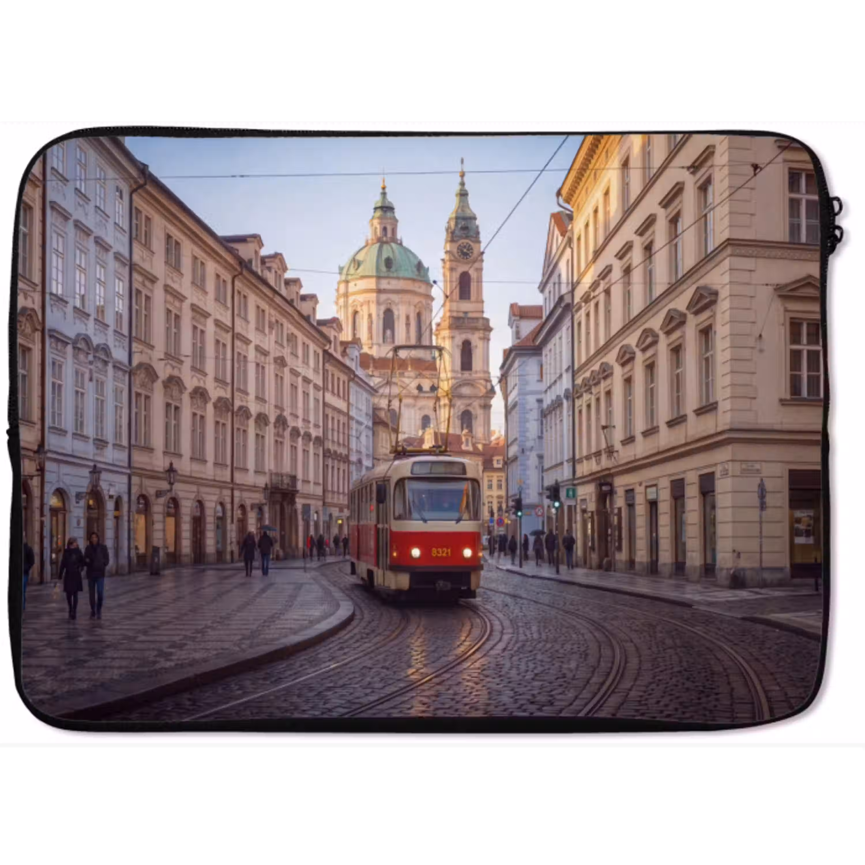 Tram - Straat - Stadsgezicht - Klassiek - Rood laptophoes neopreen klein -zkaufland3dotto