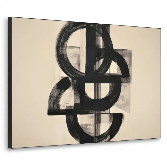 Cirkels - Lijnen - Vormen - Zwart Textielframe - compleet frame klein -3d
