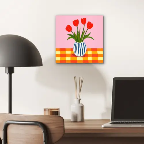 Tulpen - Roze - Vaas aluminium wit klein -sfeer5