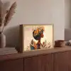 Vrouw - Krullen - Bloemen - Beige Light Box met batterij (Wandlamp) middel -sfeer2