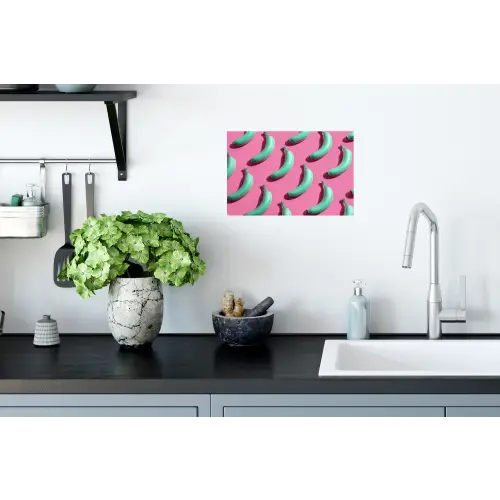 Bananen - Patroon - Blauw - Roze Muursticker klein -keuken