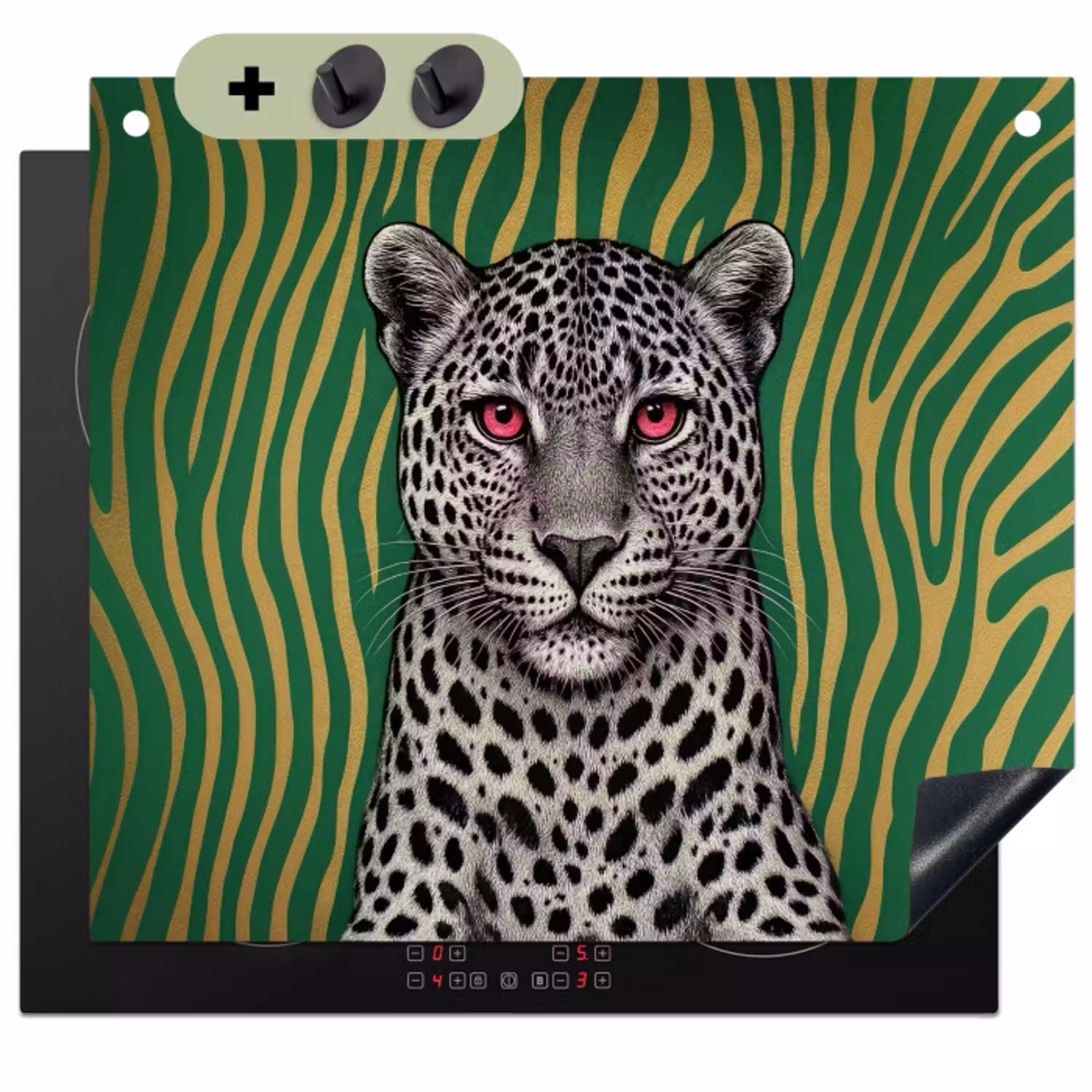 Panter - Zebrapatroon - Groen Inductie beschemer met haakjes klein -3d