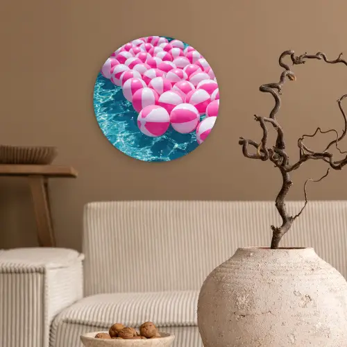 Strandballen - Roze - Water Wandcirkel kunststof plaat 5mm dik klein -sfeer1