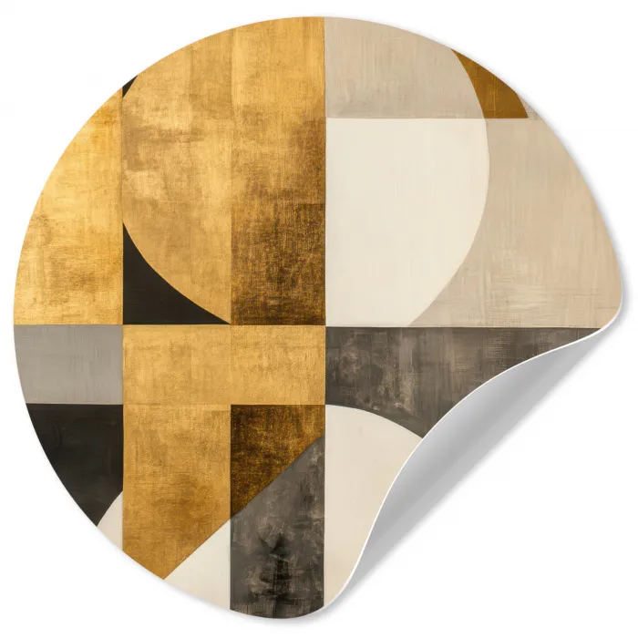 Abstract - Goud - Grijs - Vormen - Geometrisch Wandcirkel behangsticker klein -3d