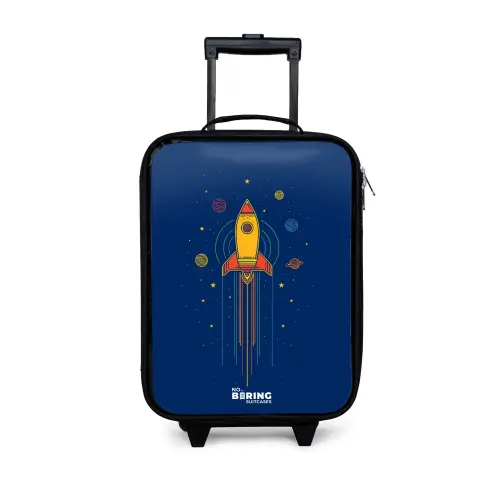 Raket - Planeten - Sterren Kinderkoffer - Zwart klein -3d