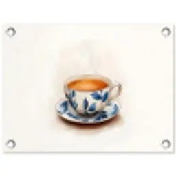 Theekop - Bladeren - Blauw tuinposter los doek klein -3d
