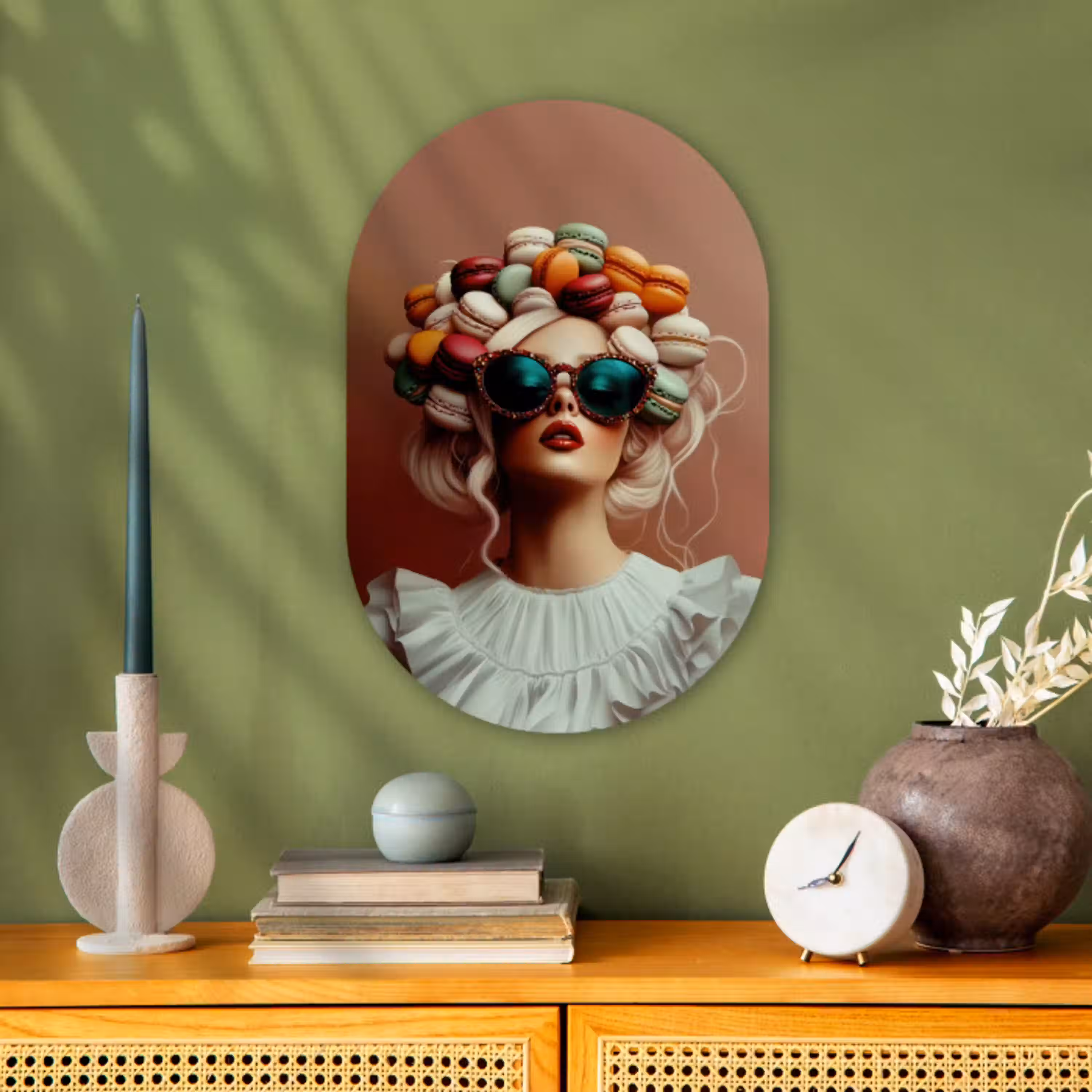 Vrouw - Macarons - Bril Wandcirkel Ovaal Forex klein -sfeer2