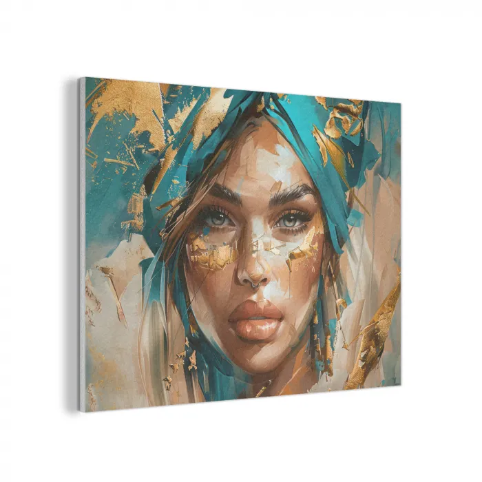 Vrouw - Portret - Goud - Luxe - Blauw PET vilt klein -3d