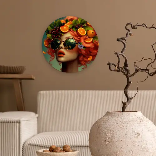 Vrouw - Sinaasappel - Bessen - Oranje Wandcirkel plexiglas klein -sfeer1