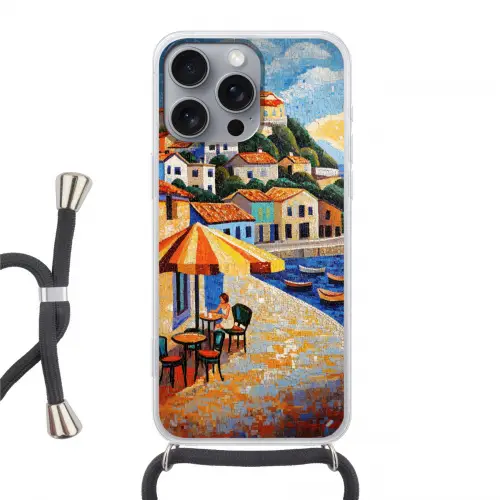 Kustdorp - Huisjes - Mozaïek - Zee Hoesje iPhone 16 Pro Max met koord klein -3d