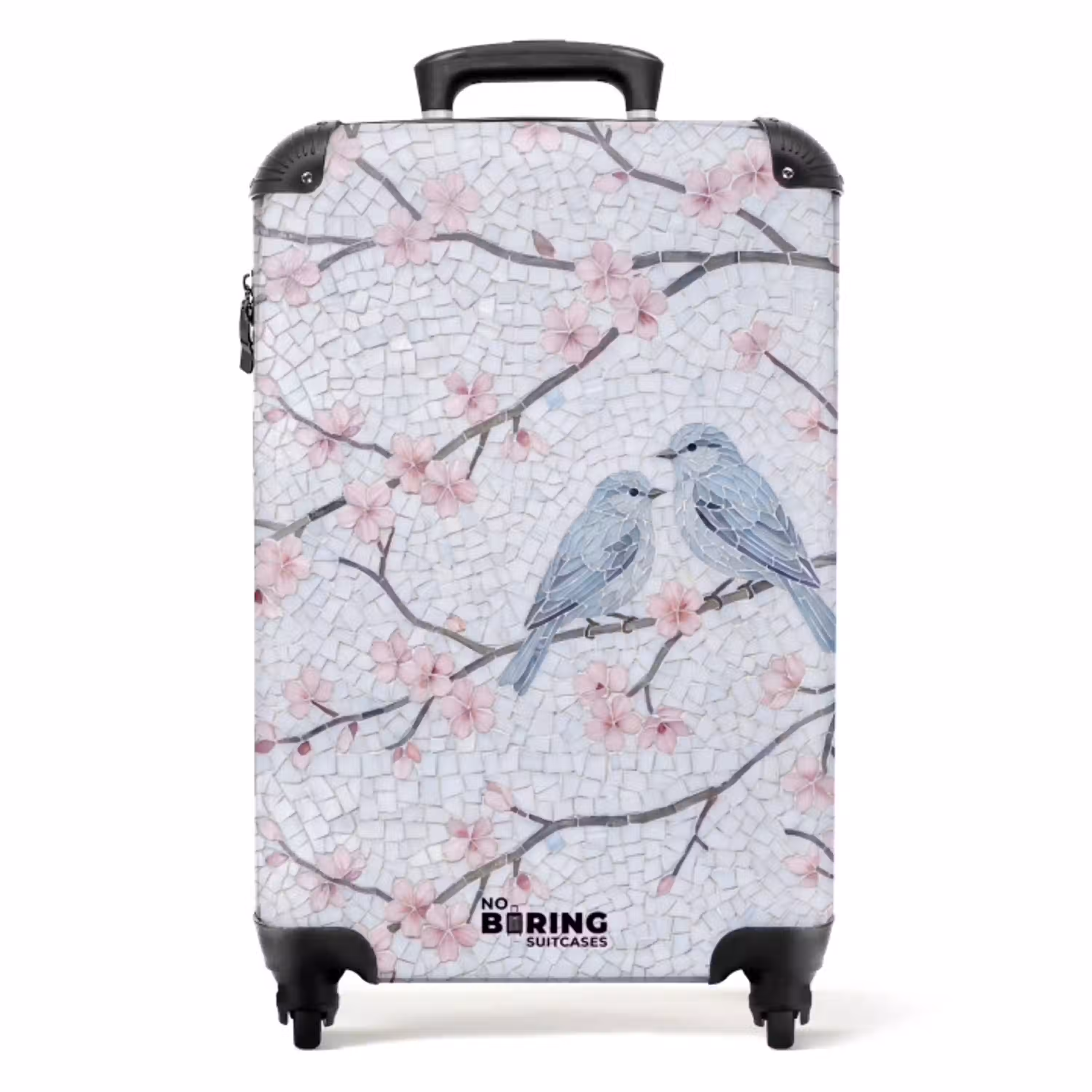Vogel - Bloemen - Natuur - Mozaïek - Roze NBS - Handbagage koffer - Volwassenen Unisex middel -productfoto_recht