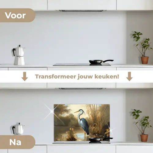 Reiger - Water - Planten keuken achterwand spatscherm klein -voor_na_NL