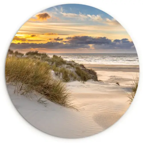 Strand - Duin - Gras - Zonsondergang - Zee Wandcirkel kunststof plaat 5mm dik klein -3d