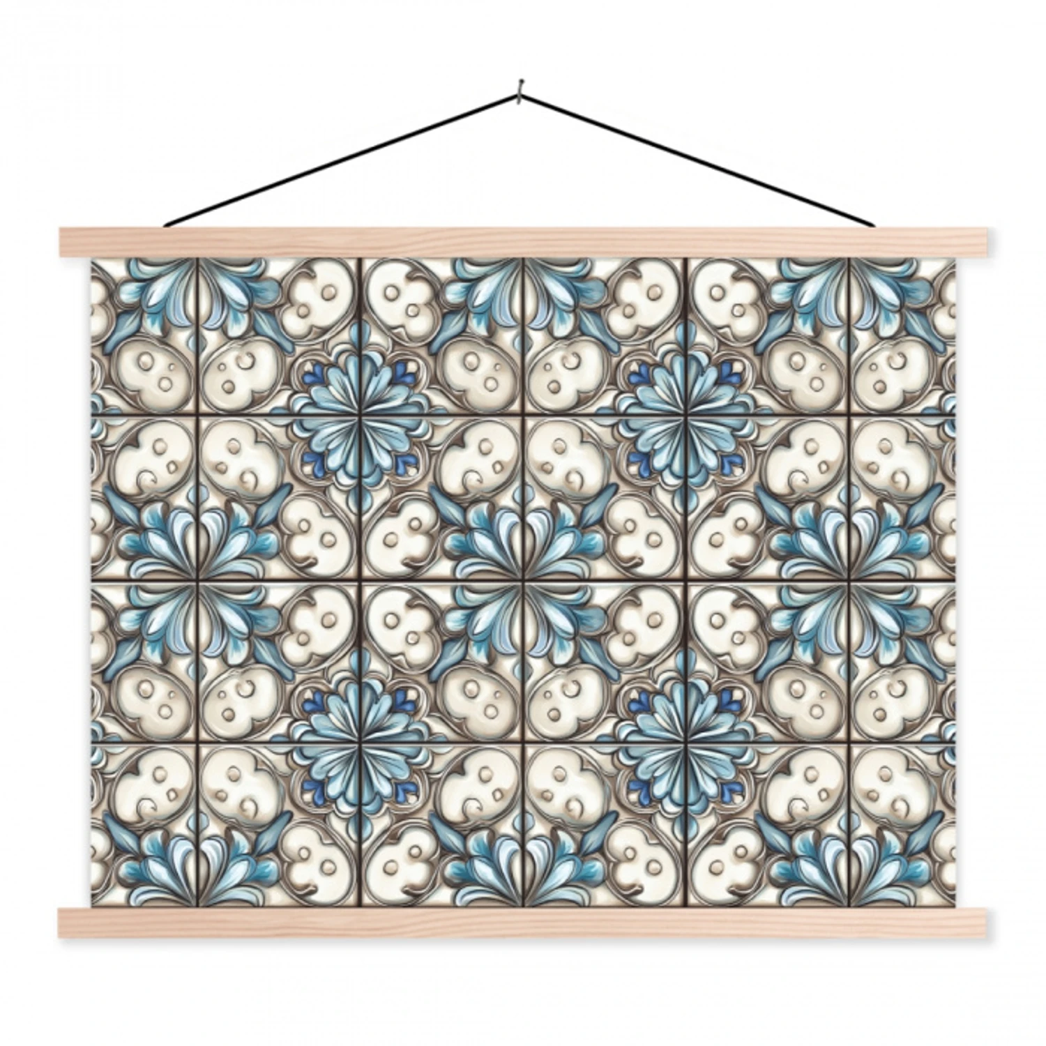 Barok - Tegel - Kleurrijk textielposter latten blank klein 122 -3d