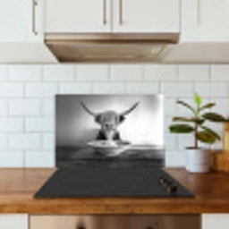 Schotse Hooglander - Spaghetti - Dieren - Zwart wit keuken achterwand spatscherm klein -sfeer2