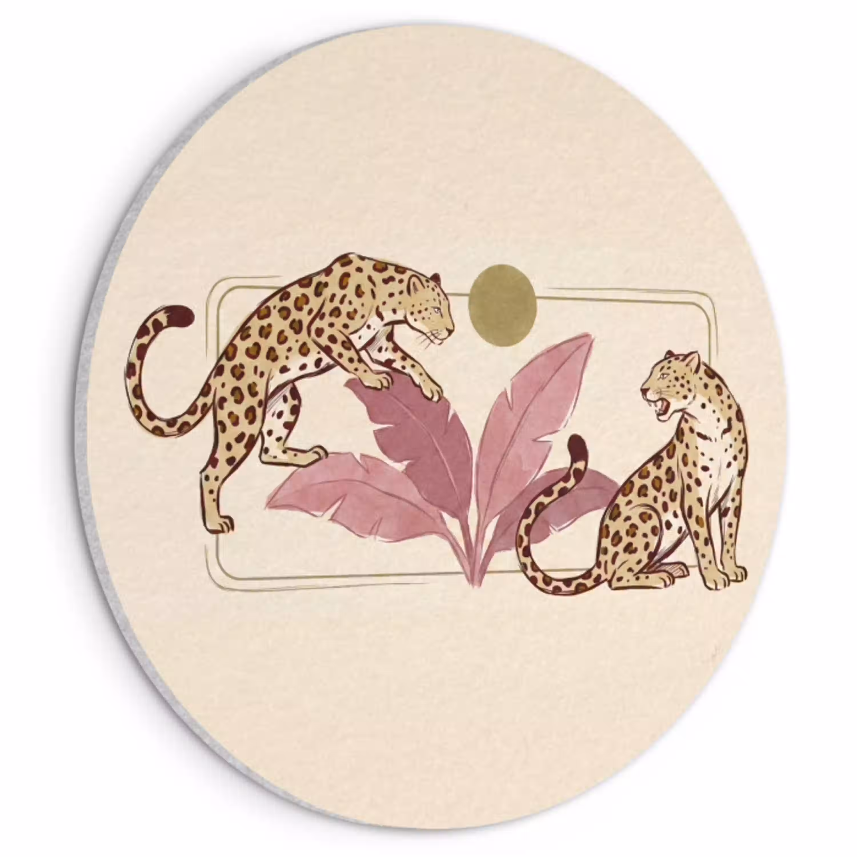 Dieren - Kat - Jungle - Illustratie - Beige Akoestische PET Vilt - Rond klein -3d