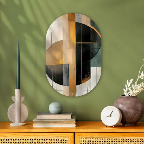 Abstract - Goud - Brons - Groen - Vormen - Modern Wandcirkel Ovaal Forex klein -sfeer2