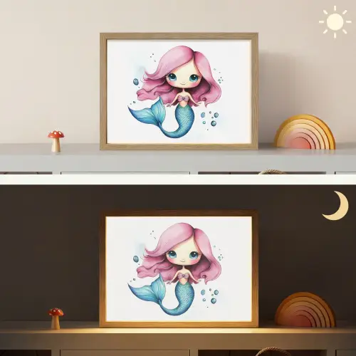 Zeemeermin - Roze - Luchtbellen Light Box met batterij (Wandlamp kind) middel -sfeer3_kind