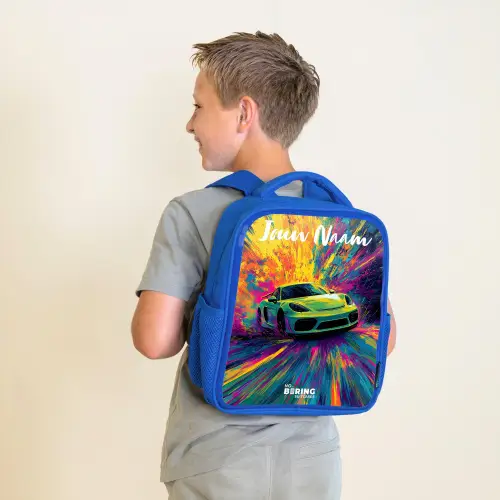 Sportauto - Groen - Verfstrepen - Kleuren Kinderrugzak - Blauw middel -sfeer2