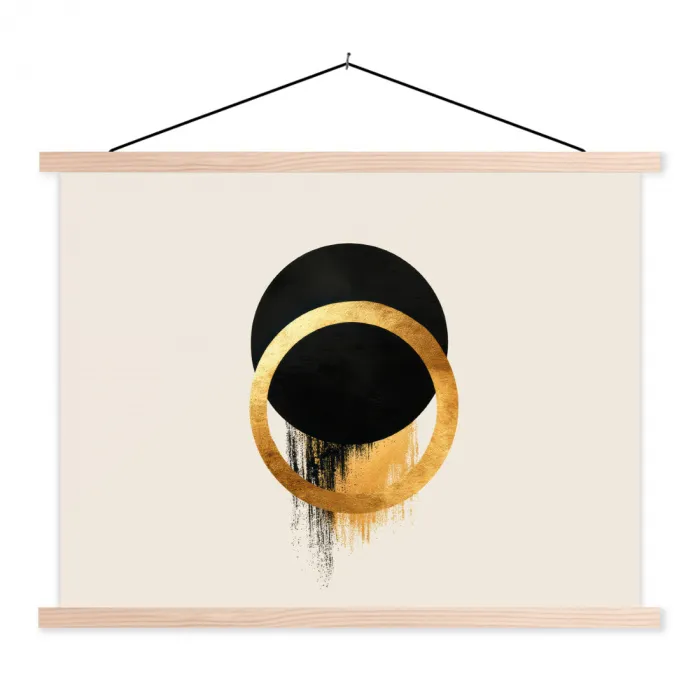 Abstract ontwerp - Zwarte cirkel - Verfvlekken textielposter latten blank klein -3d