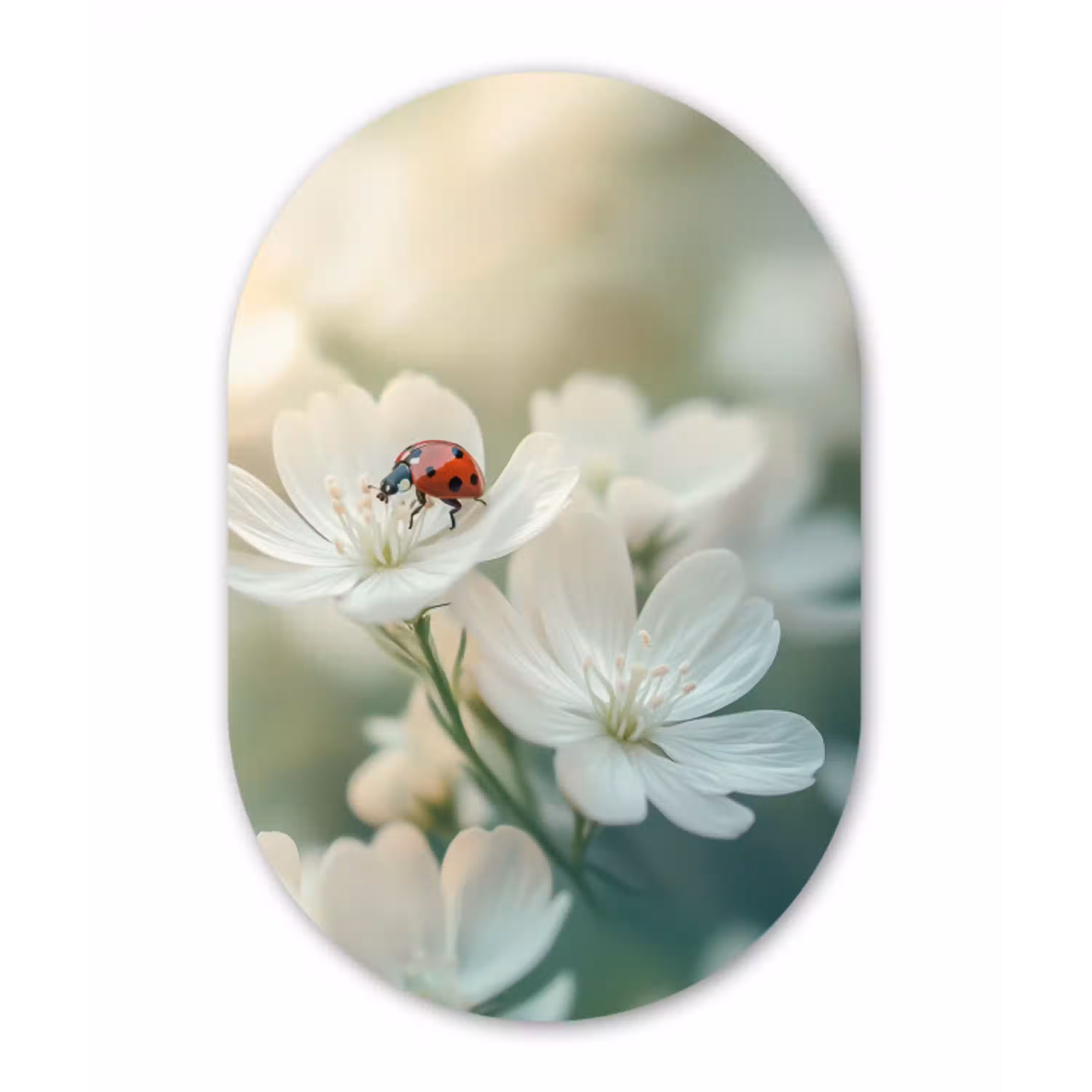 Lieveheersbeestje - Bloemen - Wit Wandcirkel Ovaal Glas middel -3d