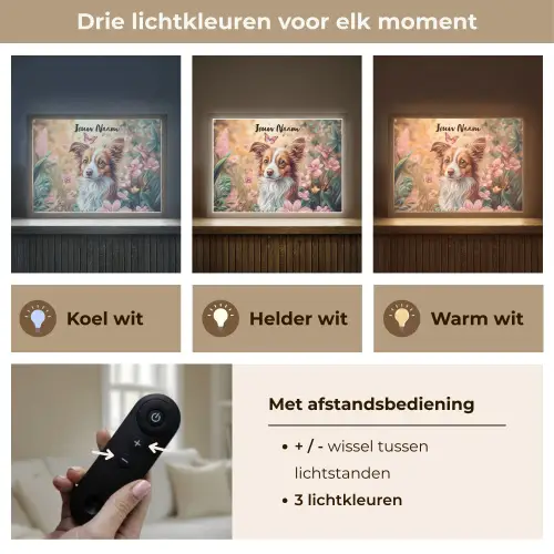 Hond - Bloemen - Roze Light Box met batterij (Wandlamp kind) middel -USP_lichtkleurNL
