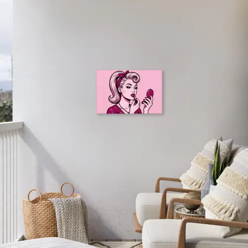 Vintage - Vrouw - Roze Tuinposter op houten frame 2 cm dik klein -sfeer1
